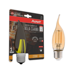 Lâmpada Led Avant Retrô - Vela 127v 4w Luz Âmbar 2200k E27