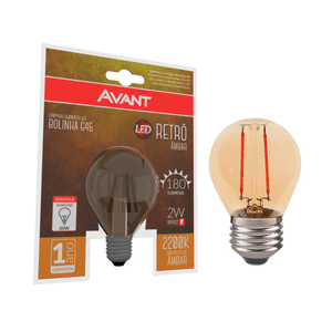 Lâmpada Led Retrô Avant Bolinha G45 2w Luz Âmbar 2200k E27