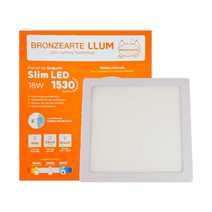 Painel Led Embutir Bronzearte Slim Quadrado 18w 6500k 22,5cm