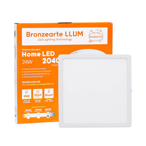 Painel Led Sobrepor Bronzearte Home Quadrado 24w 6500k 30cm