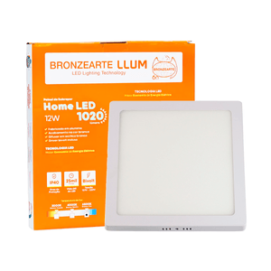 Painel De Led Llum Bronzeart Sobrepor Quadrado 12w 6500k