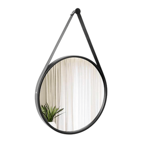 Espelho Decorativo Adnet Preto Com Alça Em Corino Preto 40cm