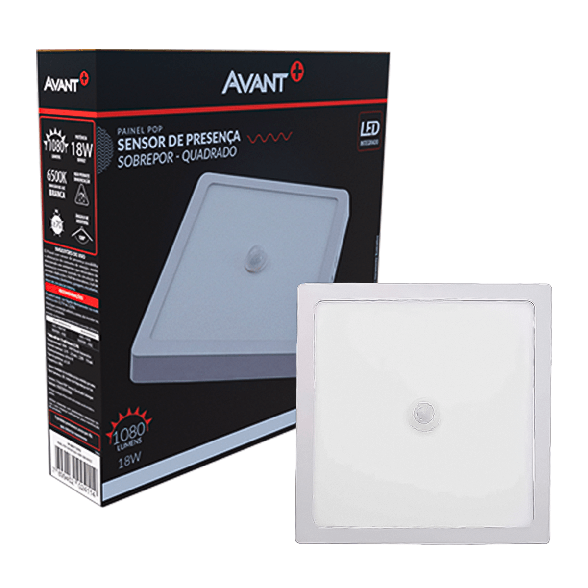 Painel Avant Led Quadrado Sobrepor 18w Com Sensor 6500k Biv Branco