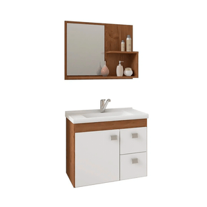 Armario Banheiro Mgm Hortência 55x46 Amêndoa/Branco Com Espelho