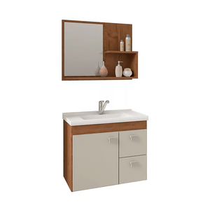 Armário Banheiro Mgm Hortência 55x46 Amêndoa/Off White Com Espelho