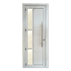 Porta De Alumínio 210x100 Elegance Branca Com Vidro Lateral - Esquerdo