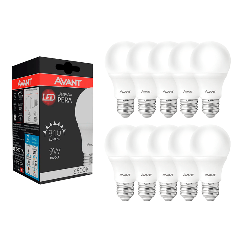 Kit 10 Lâmpadas Led Avant Pera A60 9w 6500k Br E27 Bivolt
