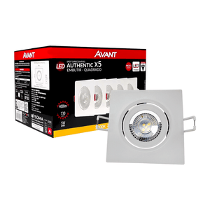 Kit 5 Spots Led Avant Embutir Quadrado 5w 3000k Direcionável