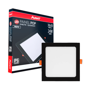 Painel Led Avant Embutir Quadrado 24w 6500k Preto 28,6cm