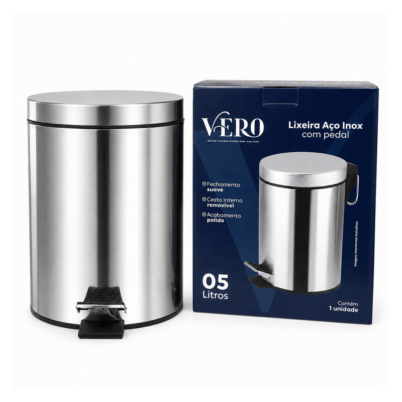 Lixeira Em Aço Inox Vero 5 Litros Com Pedal Cromada