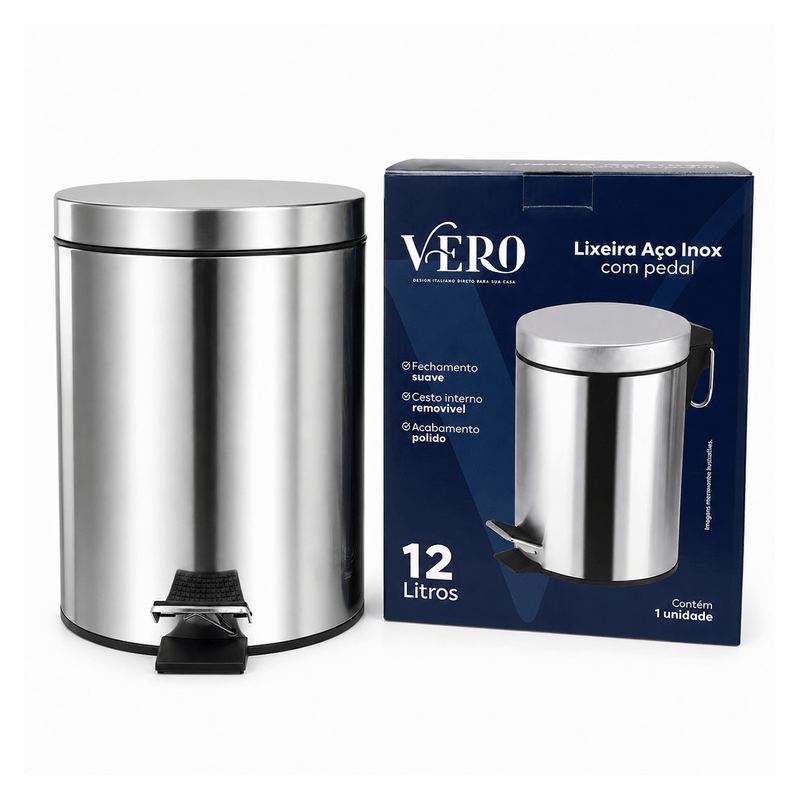 Lixeira Em Aço Inox Vero 12 Litros Com Pedal Cromada