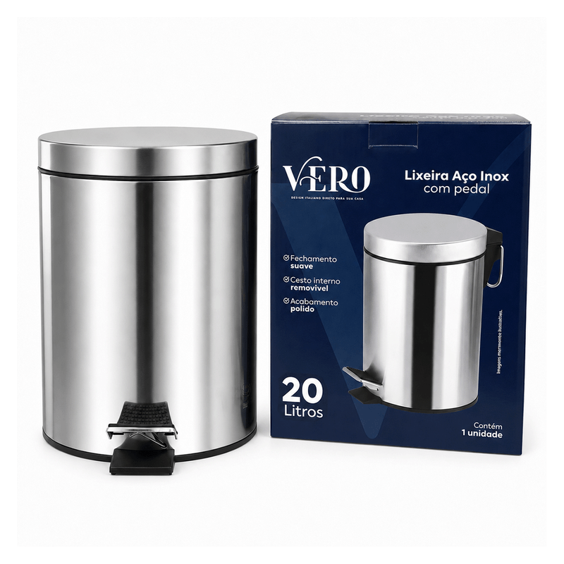 Lixeira Em Aço Inox Vero 20 Litros Com Pedal Cromada